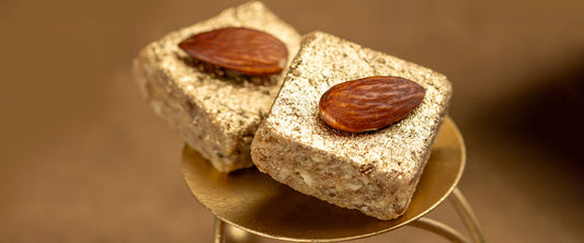 Golden almond barfi squares luxury indian sweets