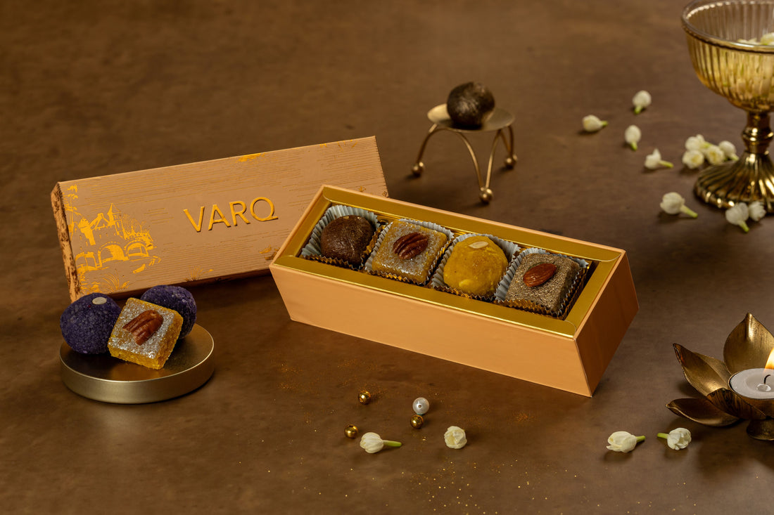 Luxury Indian Mithai Gift Box – Aura Golden 4pcs by VARQ